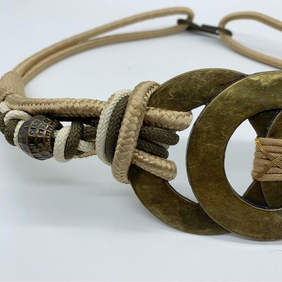 Vintage 90's Leather Shop Retro Boho Metalwork Rope Belt -Festival Grunge Hippie - Picture 2 of 7